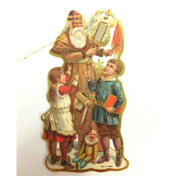 Vintage Die Cut Cardboard Santa Claus Christmas Ornaments 6 Inch Lot of 3 Taiwan - Picture 4 of 4
